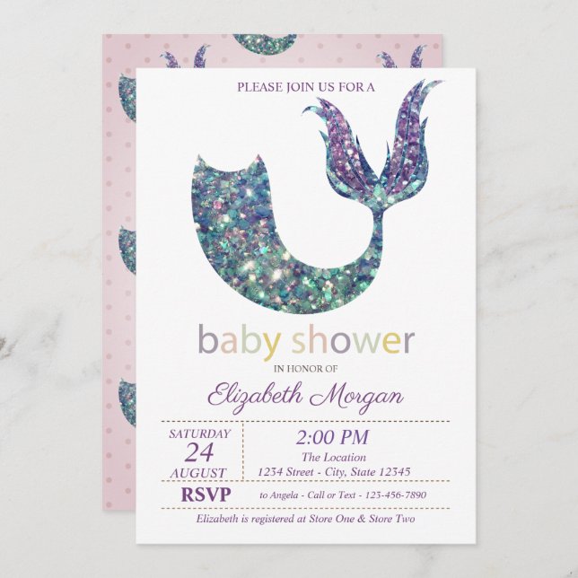 Cute Mermaid Tail Baby Shower  Invitation (Front/Back)