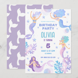 Cute Mermaid Under the Sea Birthday Party  Invitation