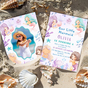 Cute Mermaid Under the Sea Girls 4th Birthday Invitation