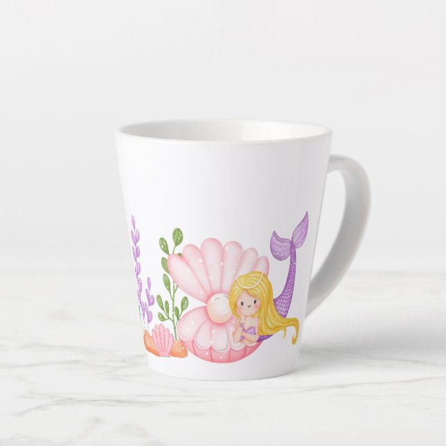 Cute Mermaid Under the Sea Watercolor Latte Mug (Right Angle)
