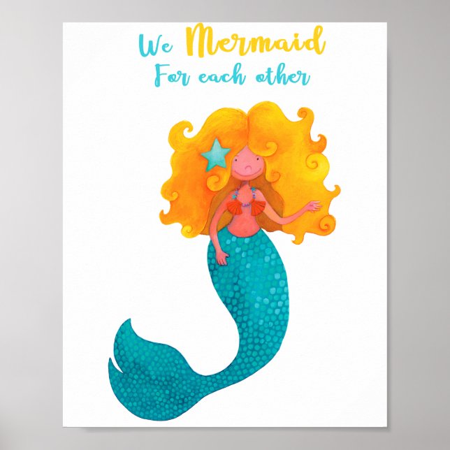 Cute mermaid wall art poster with quote (Front)