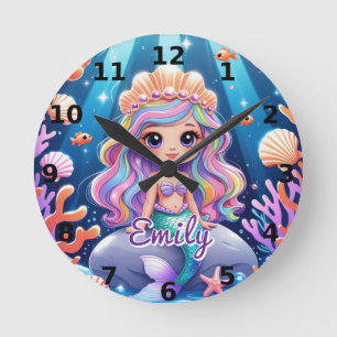 Cute Mermaid Wall Clock – Editable Name