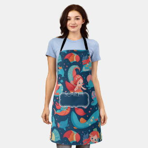Cute Mermaid Watercolor Colourful Pattern Apron