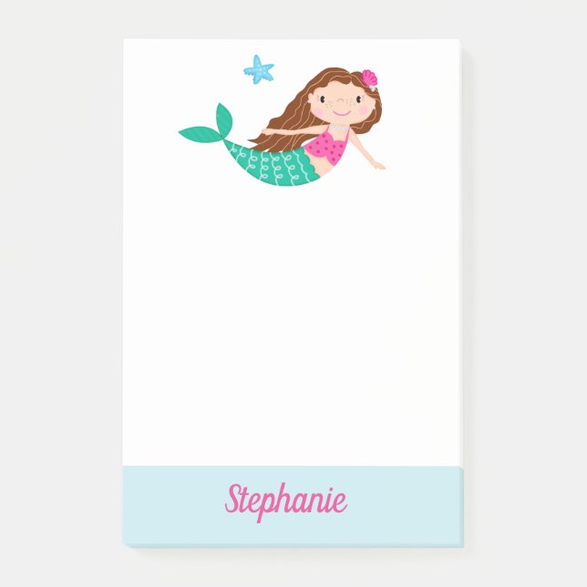 Cute Mermaid Whimsical Personalized Post-it Notes (Front)