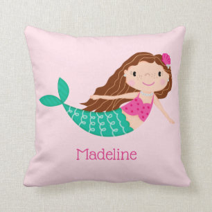 Cute Mermaid Whimsical Pink Personalized Throw Pillow
