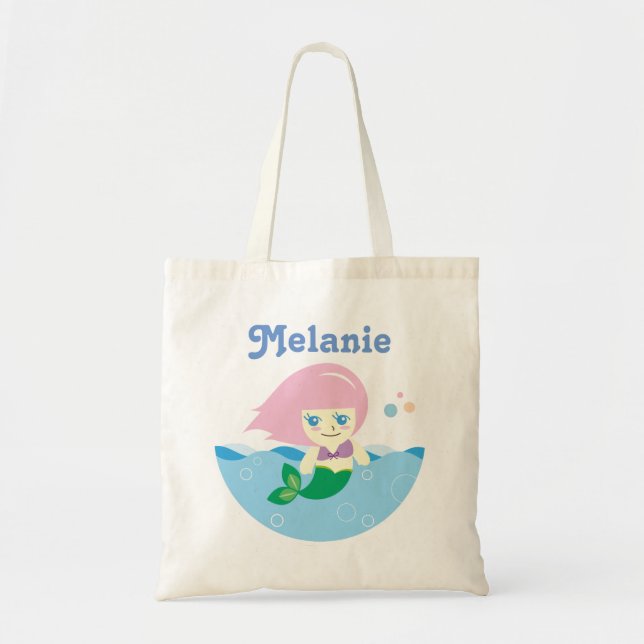 Cute Mermaid with Pink Hair Personalised Tote Bag (Front)