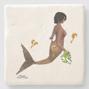 Cute Mermaid With Seahorses Stone Coaster