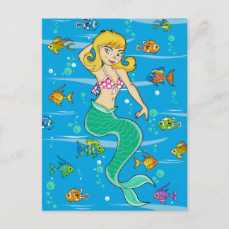 Cute Mermaid with Tropical Fish Postcard
