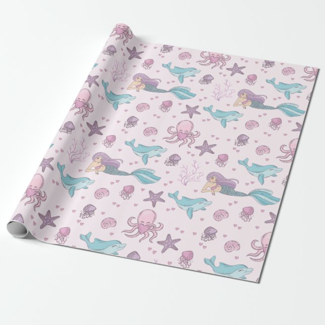 Cute Mermaid Wrapping Paper (Unrolled)