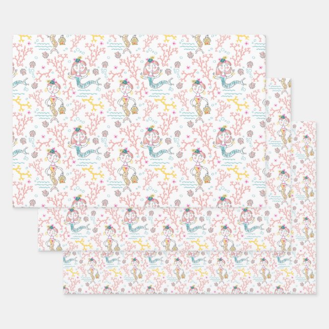 Cute Mermaids Craft Decoupage Scrapbook And Gift Wrapping Paper Sheet (Set)