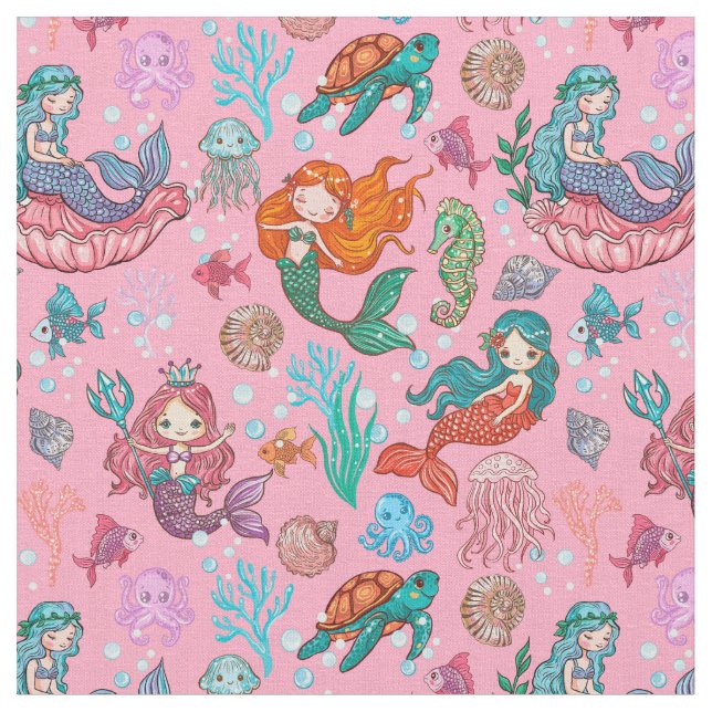 Cute mermaids fabric (Close Up)