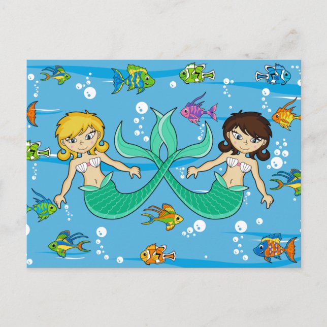 Cute Mermaids with Tropical Fish Postcard (Front)
