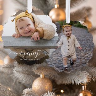 Cute Merriest Modern Calligraphy Photo Ornament Card