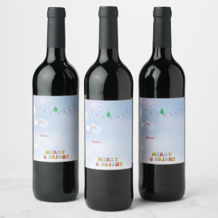 Cute Merry and Bright Christmas Tree Holiday Gift Wine Label