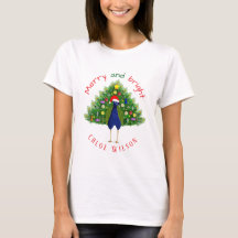 Cute Merry and Bright Christmas Tree Peacock