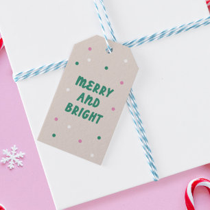 Cute Merry & Bright Confetti Pink Holiday Gift Tags