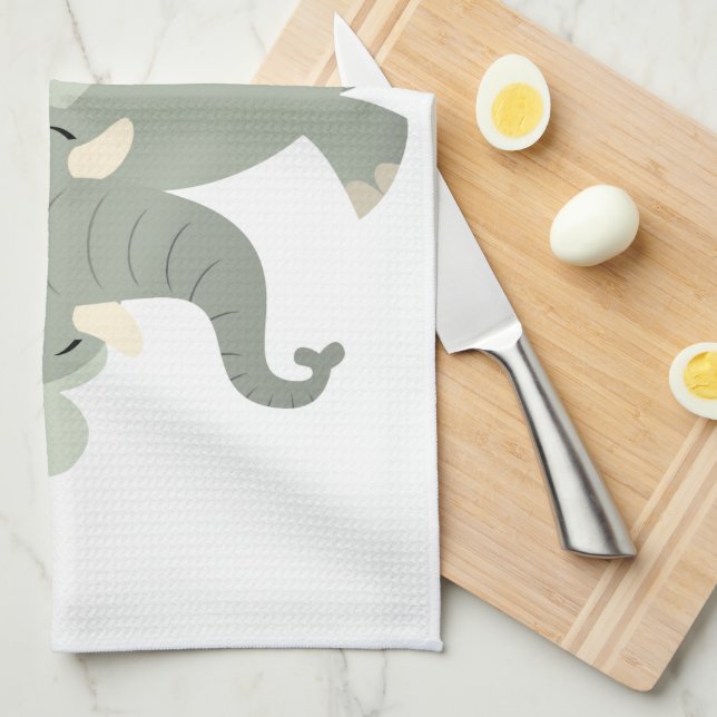 Cute Merry Cartoon Eléphant Serviette de cuisine (Quart Plié)