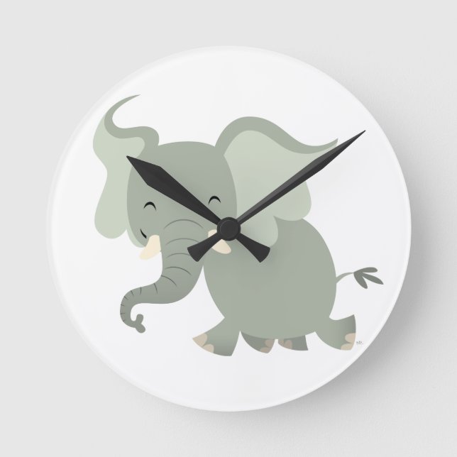 Cute Merry Cartoon Elephant Wall Clock (Front)