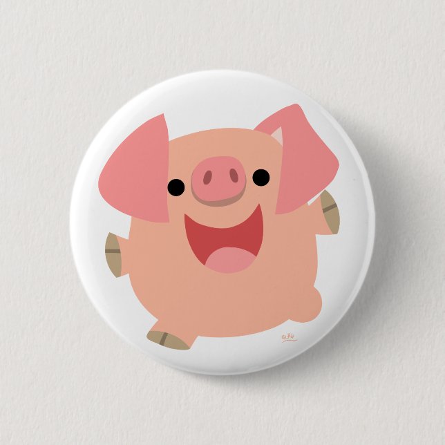 Cute Merry Cartoon Pig Button Badge (Front)