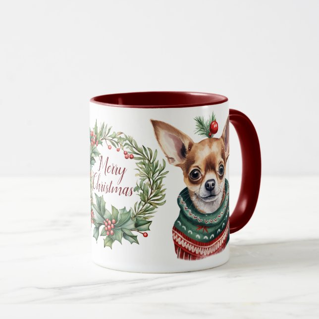 Cute Merry Chihuahua Dog Christmas Mug (Front Right)