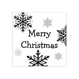 Cute Merry Christmas and Snowflakes Stamp