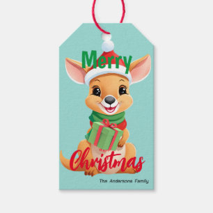 Cute merry christmas Baby Kangaroo Santa Scarf  Gift Tags
