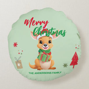 Cute merry christmas Baby Kangaroo Santa Scarf  Round Pillow