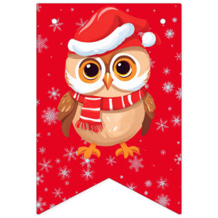 Cute merry Christmas Baby Owl Santa Scarf holiday  Bunting Flags