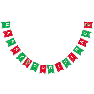 Cute merry Christmas Baby Owl Santa Scarf holiday  Bunting Flags