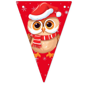 Cute merry Christmas Baby Owl Santa Scarf holiday Bunting Flags