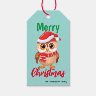 Cute merry Christmas Baby Owl Santa Scarf holiday  Gift Tags