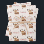 Cute Merry Christmas Baby Reindeer  Wrapping Paper Sheet<br><div class="desc">Get into the festive spirit with the cutest baby reindeer surrounded by a whimsical modern Merry Christmas calligraphy script.  Surely a wrapping paper that will make your presents for the little one extra special this holiday season.</div>