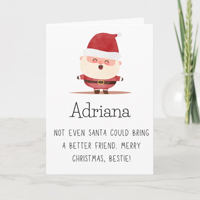 Cute Merry Christmas Bestie Name Folded Holiday Card (Front)