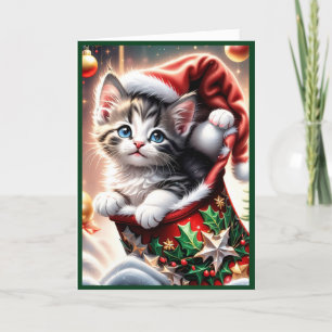 cute Merry Christmas Cat Folded Holiday Card