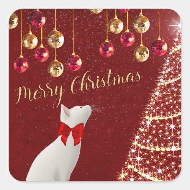 Cute Merry Christmas Cat  Stickers (Front)
