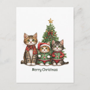 Cute Merry Christmas Cats Holiday Postcard
