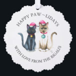 Cute Merry Christmas Cats  Ornament Card<br><div class="desc">Send merry Christmas wishes in the most adorable way with these cute Xmas cards featuring two festive Christmas cats—a black cat and a Siamese—both decked out in Santa hats. Designed in charming watercolor, these fun and funny cards make perfect Christmas gifts for friends or thoughtful cat lover gift ideas. Customize...</div>