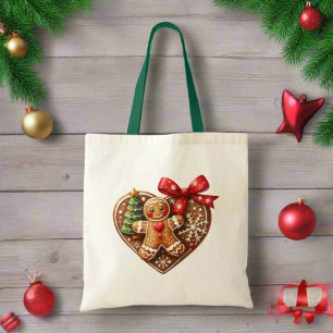 Cute Merry Christmas Cookies Doughnut  Heart Red Tote Bag