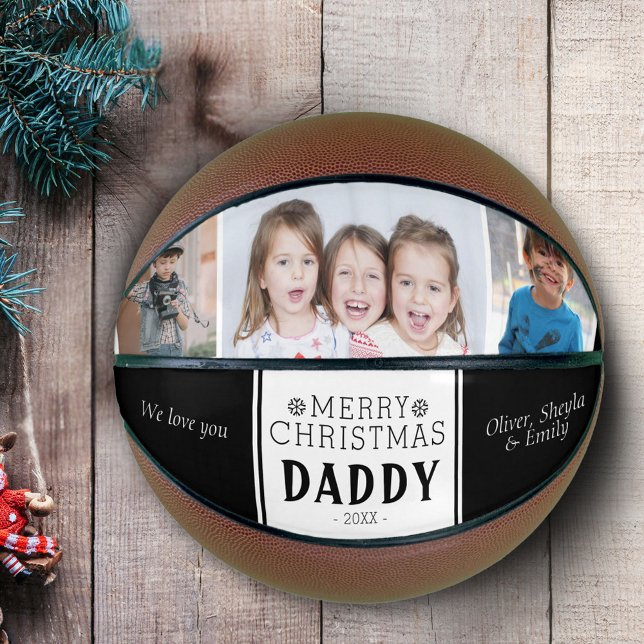 Cute Merry Christmas Daddy Black 3 Photo Collage Basketball (Creator Uploaded)