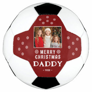 Cute Merry Christmas Daddy Snowflakes Photo  Soccer Ball