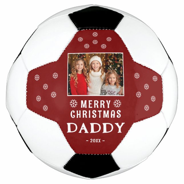 Cute Merry Christmas Daddy Snowflakes Photo  Soccer Ball (Front)