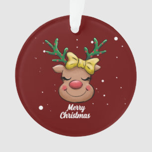 Cute Merry Christmas Deer ceramic ornament