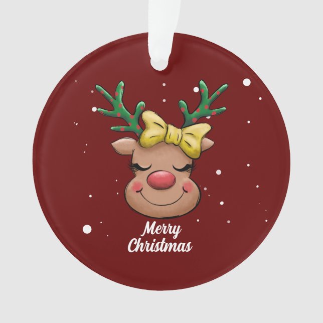Cute Merry Christmas Deer  ceramic ornament (Front)