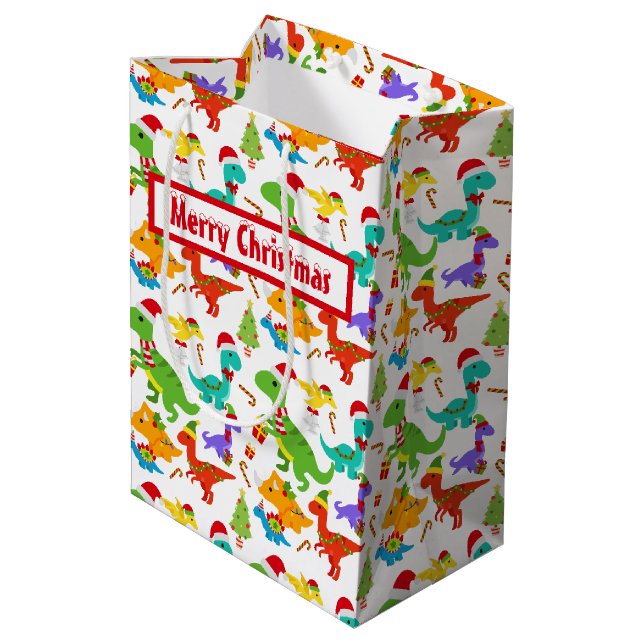 Cute Merry Christmas Dinosaurs  Medium Gift Bag (Back Angled)