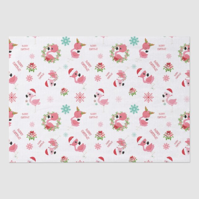 Cute Merry Christmas Flamingo Snowflake Tissue Paper (Front)