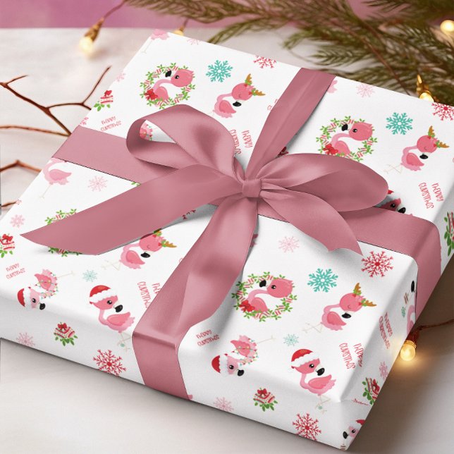Cute Merry Christmas Flamingo Snowflake Wrapping Paper (Cute Merry Christmas Flamingo Snowflake Wrapping Paper)