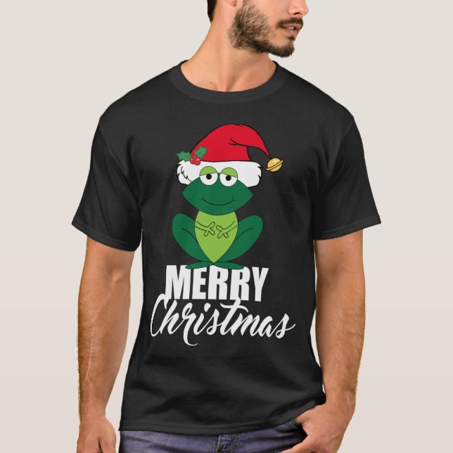 Cute Merry Christmas Frog T-Shirt (Front)