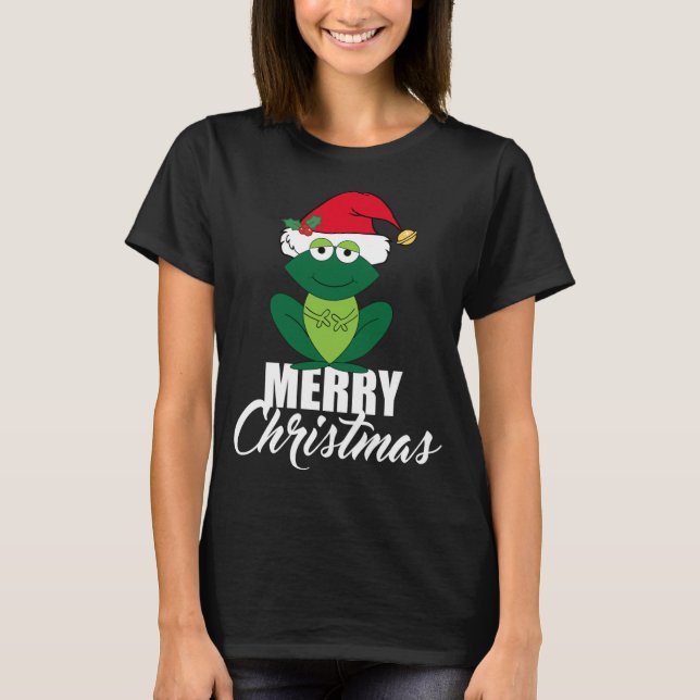 Cute Merry Christmas Frog T-Shirt (Front)