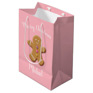 Cute Merry Christmas gingerbread man personalized Medium Gift Bag