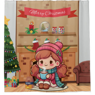 Cute Merry Christmas girl with cocoa 